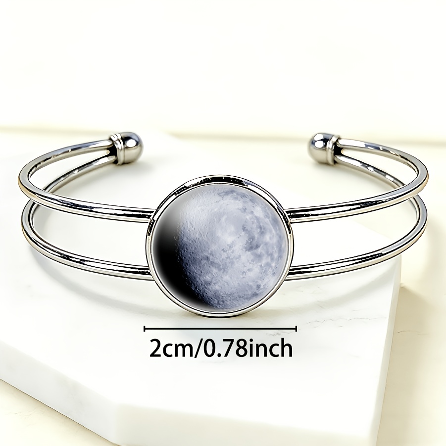 Adjustable Open Bangle with Round Time Gem Inlay, Classic Design